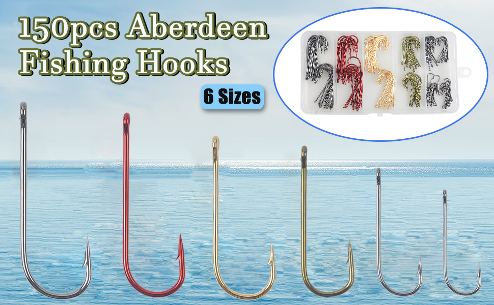 Aberdeen Hooks, 150pcs Fishing Hooks Kit Long Shank Light