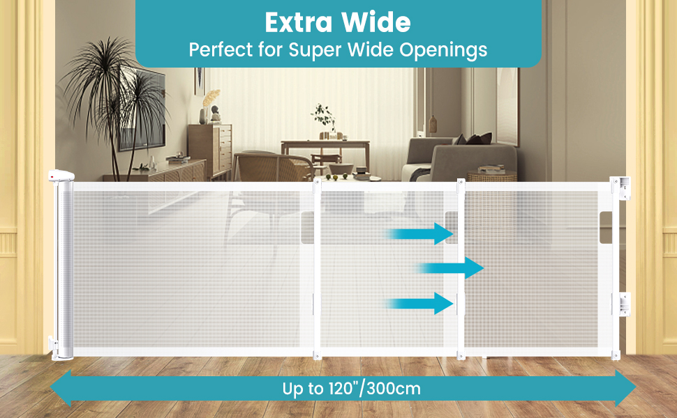 120 Inch Retractable Baby Gates Extra Wide for Doorway