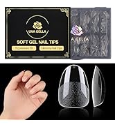 UNA GELLA Extra Short Almond Nail Tips 216 Pcs Pre-Filed Full Cover Soft Gel x Nail Tips 12 Sizes...
