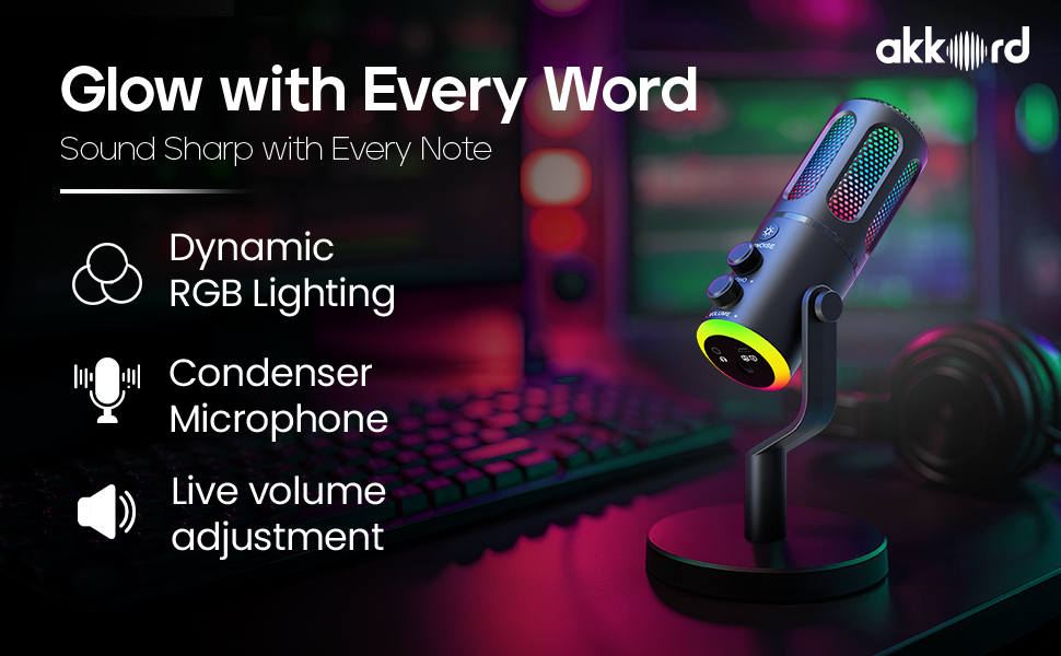 AKKORD USB Condenser Microphone with RGB Lights