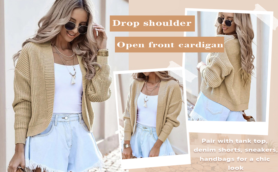 Drop Shoulder Open Front Knitted Cardigan