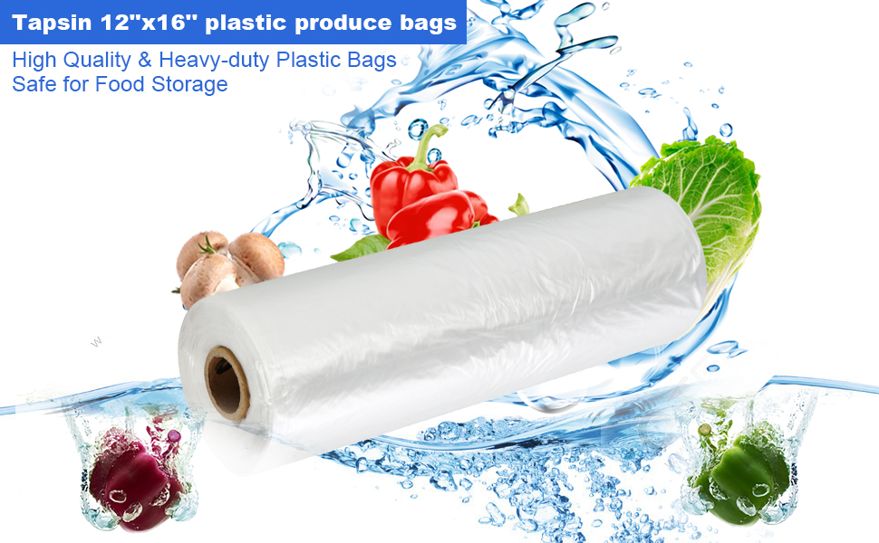 Tapsin 12x16 Plastic Produce Bags on a Roll Clear Plastic
