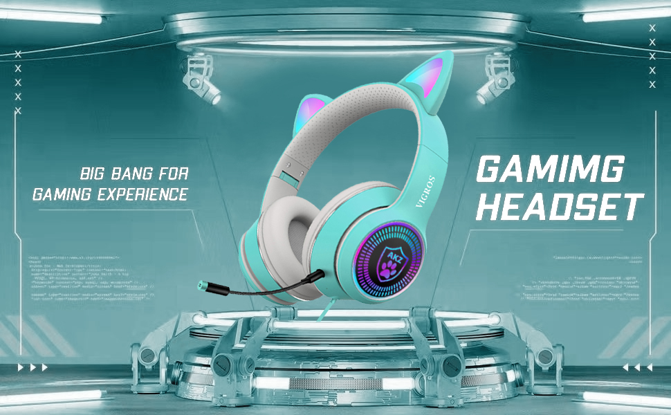 Cat Ear Gaming Headset with Mic LED Light Flashing Glowing Stereo