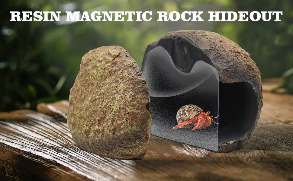 Reptile Tank Accessories, Hermit Crab Resin Magnetic Rock Hide, Reptile Habitat Decorations