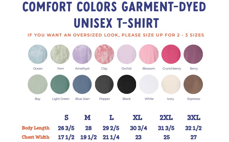 Verita Culture garment dyed trendy oversized fit women's graphic Shirt size chart