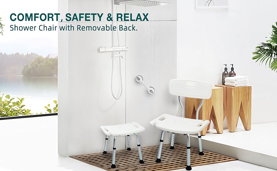 TABEKE Adjustable Shower Chair with Arms and Back, Shower