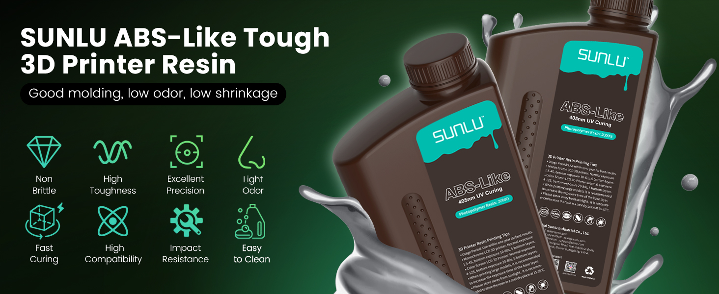 SUNLU Upgraded 2KG ABS Like Resin for 3D Printer, 405nm UV-Curing Resin LCD/DLP/SLA 3D Printers, High Compatibility 3D Printer Resin, 2000G Grey 10 SUNLU ABS Like Resin for 3D Printer Resin 1