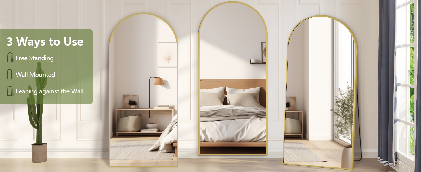 Large Arched Mirror - Full Length, Extra Large Floor Mirror for Bedroom, Living Room, Gym - Hanging or Leaning - Gold Frame