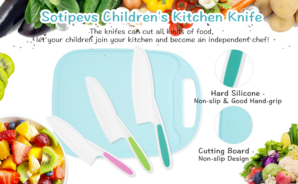 Sotipevs Kids Knife 3Piece with Cutting Board Toddler Knife Set