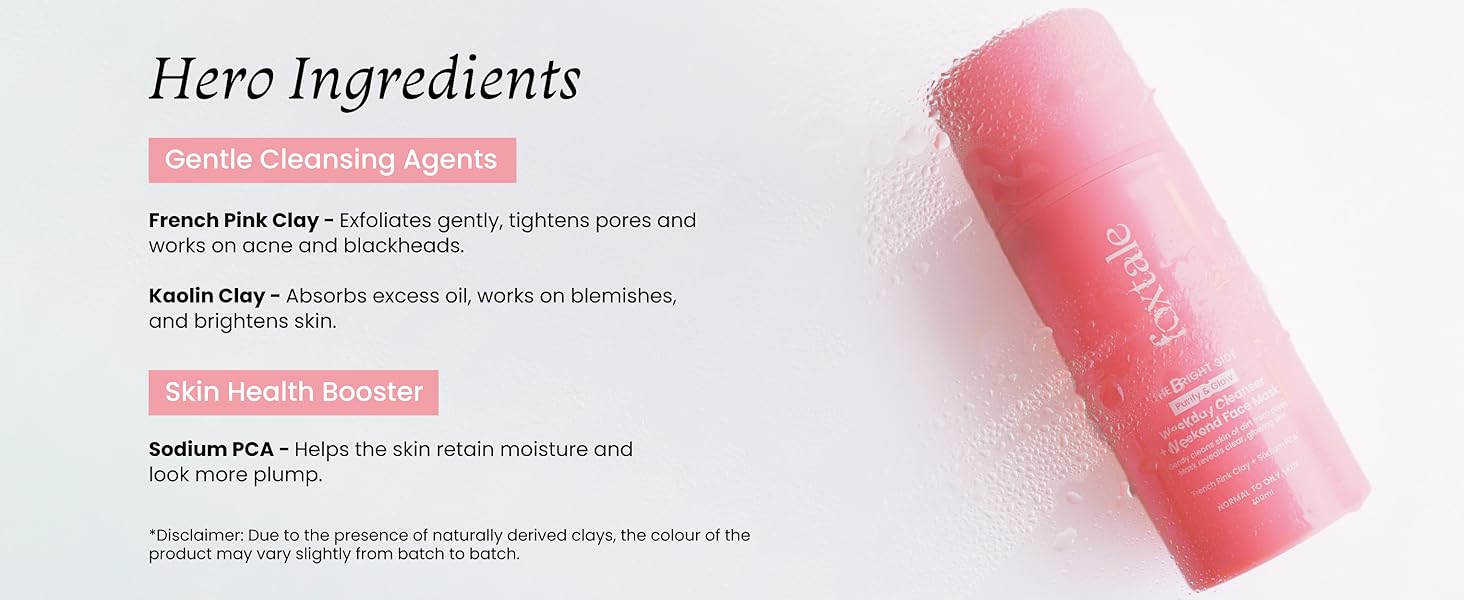 Foxtale Purify & Glow Cleanser + Mask With French Pink Clay