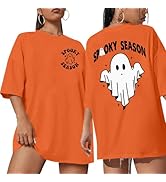 Halloween Shirts for Women Oversized Spooky Season Shirt Retro Stay Spooky Graphic Casual Short S...