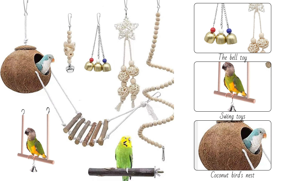 Amazon | インコ おもちゃ 7点セット 天然木 鳥のおもちゃ 止まり木