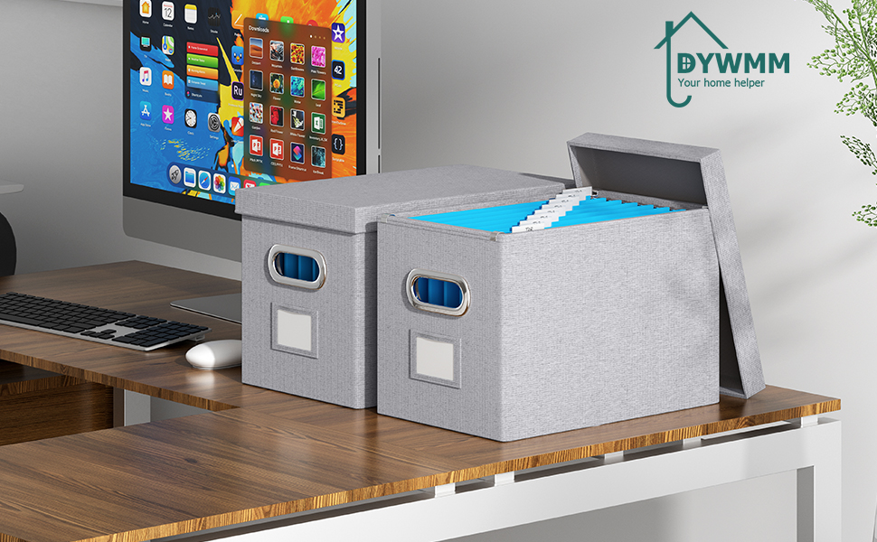 DYWMM File Folder Organizer Set of 2 Collapsible Decorative Linen Filing Storage