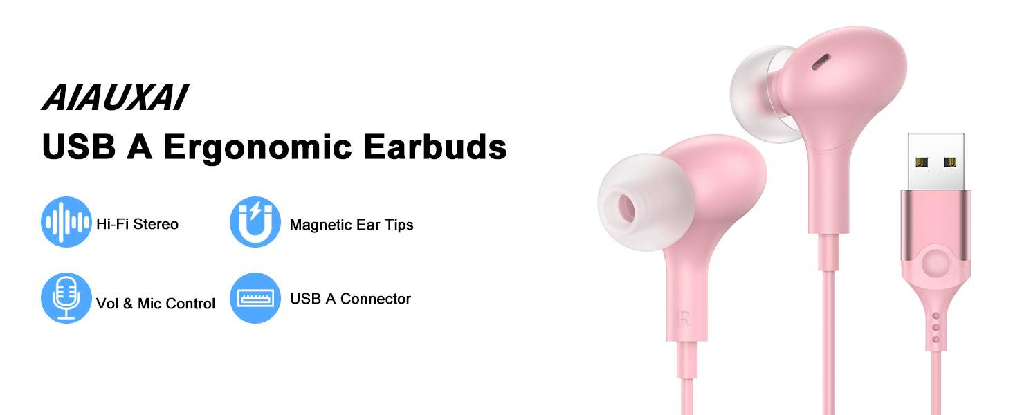 USB earbuds with Microphone for PC