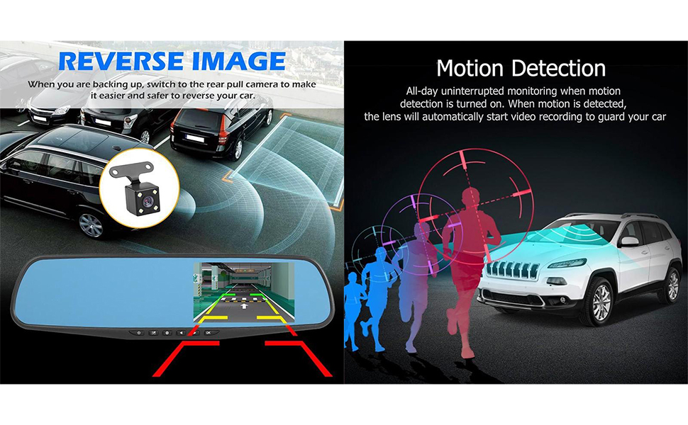 Yamantic Mirror Dash Cam Front and Rear Camera Backup Camera Car Camera