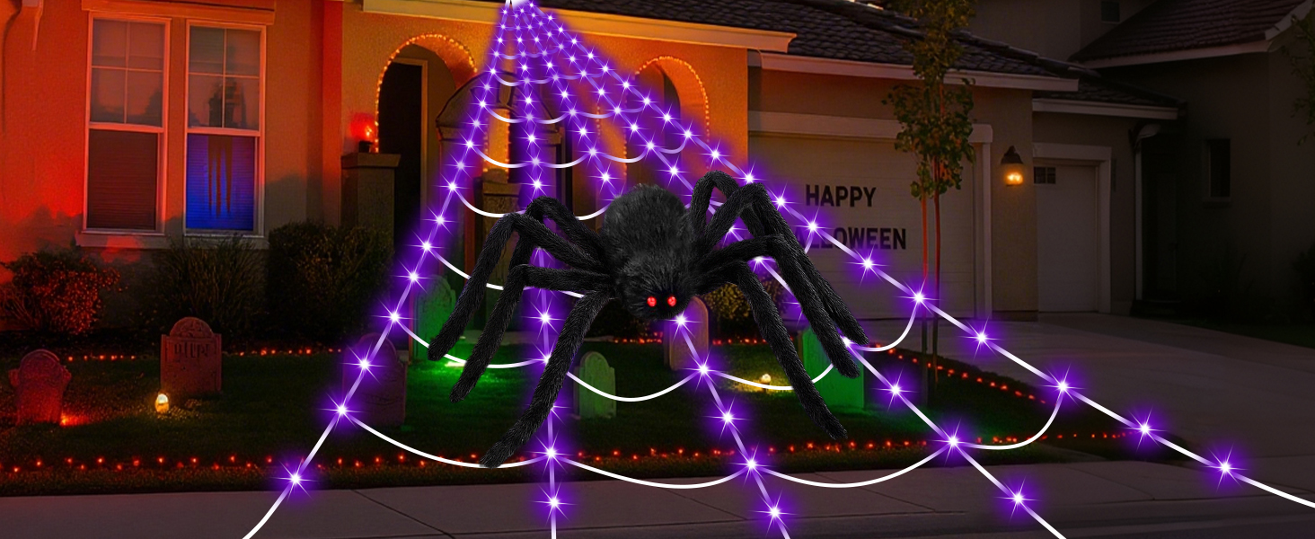 halloween decorations outdoor spider web light up giant spider indoor LED yard haunted decor