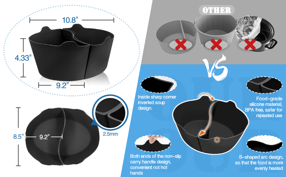 Silicone Slow Cooker Liner Divider Insert, 6QT BPA Free