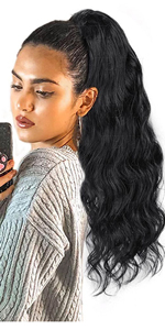WENYU Body Wave Human Hair Ponytail Extension For Black Women With Magic Paste Wrap Around Ponytail