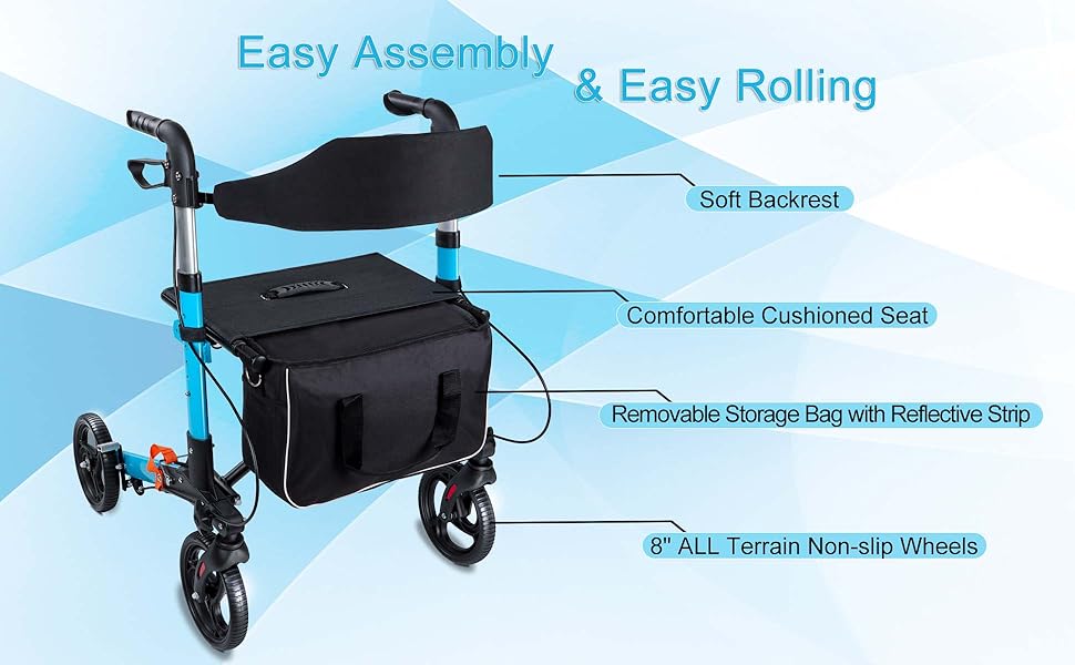 REAQER Rollator Walker Foldable with Wheels for Seniors Lightweight