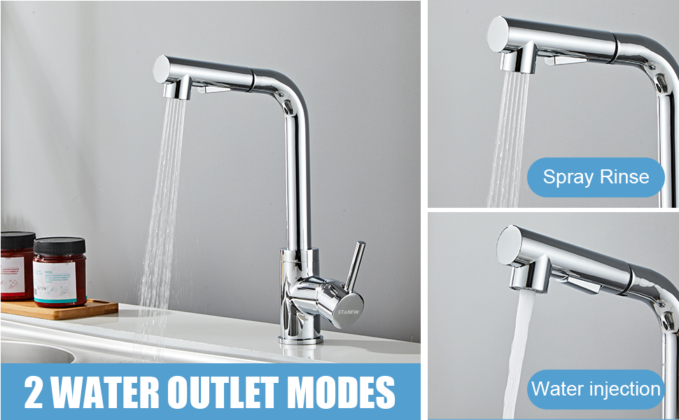 Robinet Cuisine Douchette STANEW,Mitigeur Cuisine Douchette Extractible Rotatif à 360°, Robinet Avec Douchette Extractible, 2 Modes De Pulvérisation,Chrome 16 Deux modes de pulvérisation d'eau
