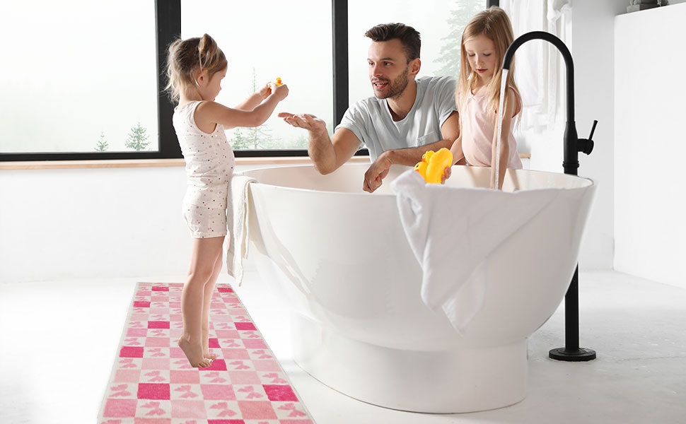 Cute Pink Checkered Runner Rug