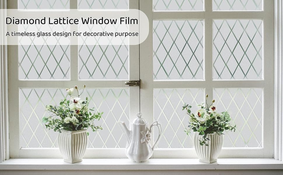 VELIMAX Lattice Frosted Window Film Window Privacy Film Static Cling