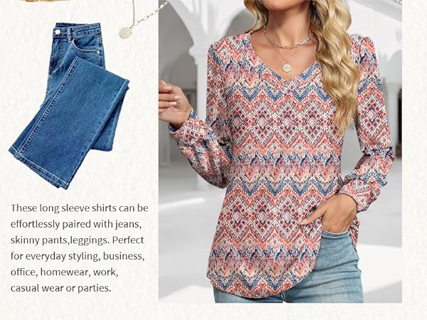LOMON Tops for Women 2024 Blouses Dressy Casual Puff Long