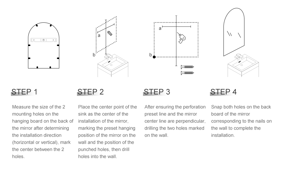 Arcus Home Black Arched Mirror, 24"x36" Arched Wall Mirror with Modern