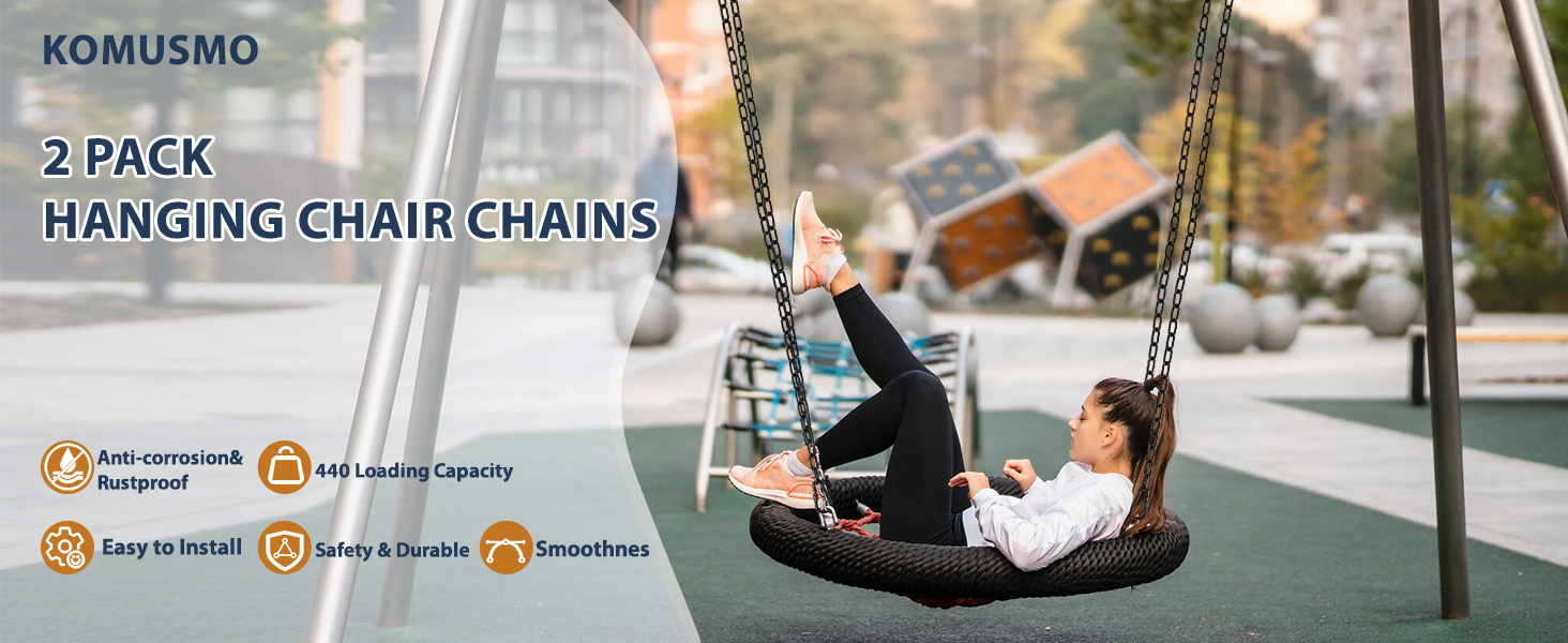 KOMUSMO 2 Pack Hanging Chair Chain with 4 Carabiners, 26in Stainless Steel Heavy Duty, 440LB Capacity, Playground Swing Set Hanging Kits Hardware for Hammock Swing Punching Bags Sandbag Boxing 10 hammock chain