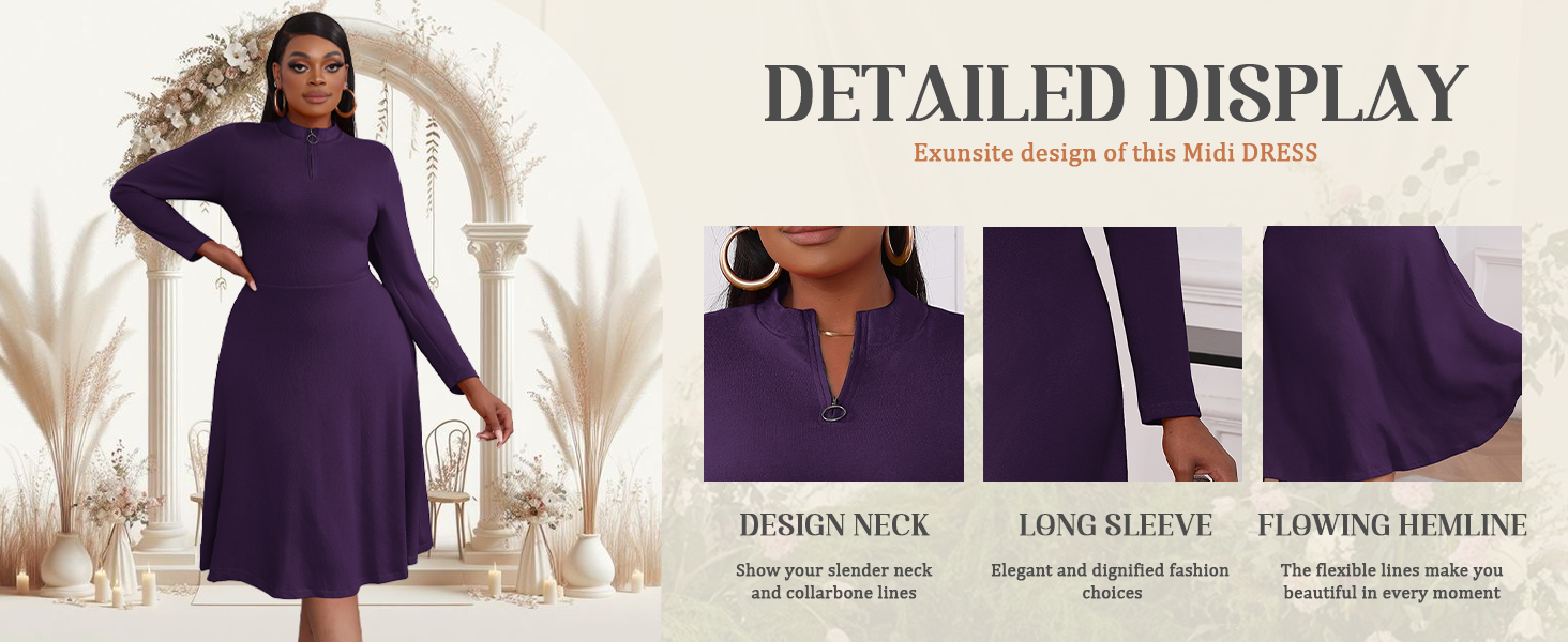 Runwind Plus Size Midi Dresses Women Casual ALine Dress