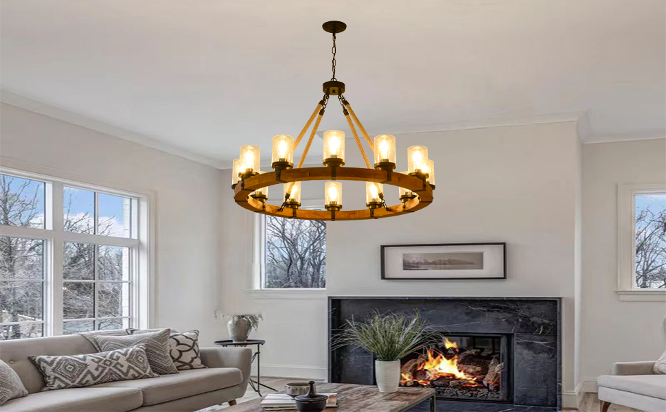 12-Light Wagon Wheel Chandelier