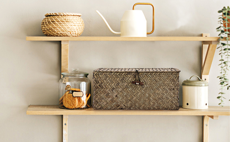 Hipiwe Wicker Shelf Baskets Bin with Lid, Set of 3