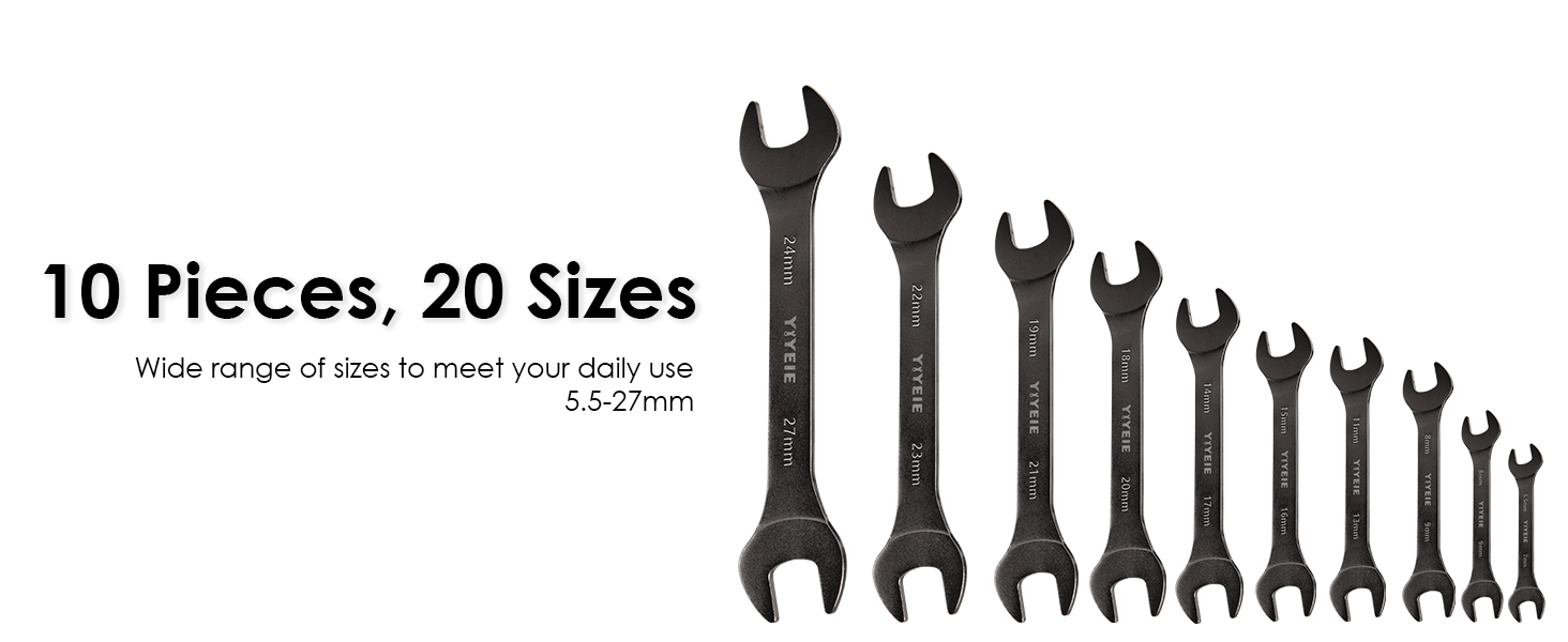 YIYEIE SuperThin Open End Wrench Set, 10Piece Metric, 5.5, 7, 8, 9