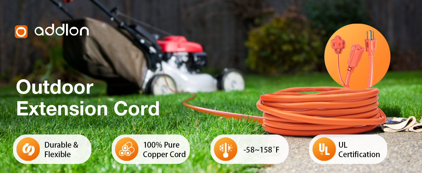 Outdoor Extension Cord 25 Feet Waterproof Heavy Duty Orange