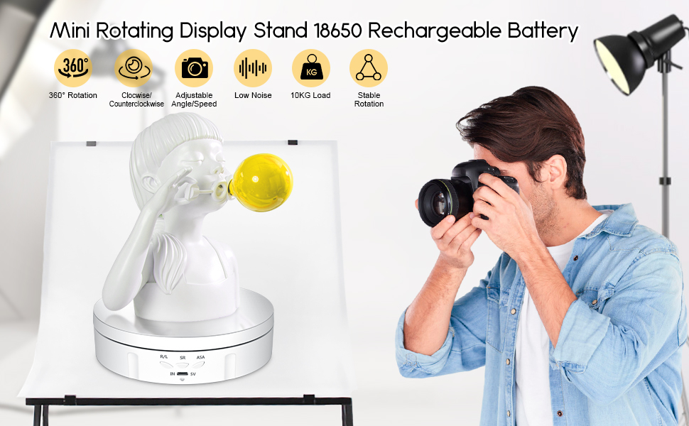 Rotating Display Stand Chargable, Electric Rotating Platform 10kg Load