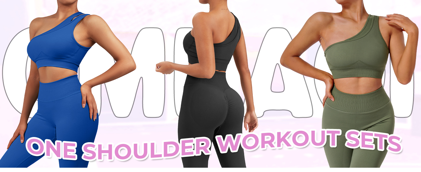 OMKAGI One Shoulder Workout Sets for Women