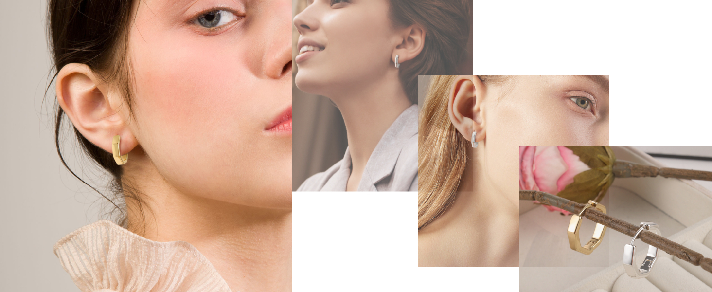 ALEXCRAFT Gold Silver Earrings Chunky Hoop for Women, Thick Silver Hoop Earrings Hypoallergenic 925 Sterling Silver Post Earrings Lightweight Large Earring Women Chunky Hoop Women Girls Jewelry Gift 11 small hoop Earrings for women