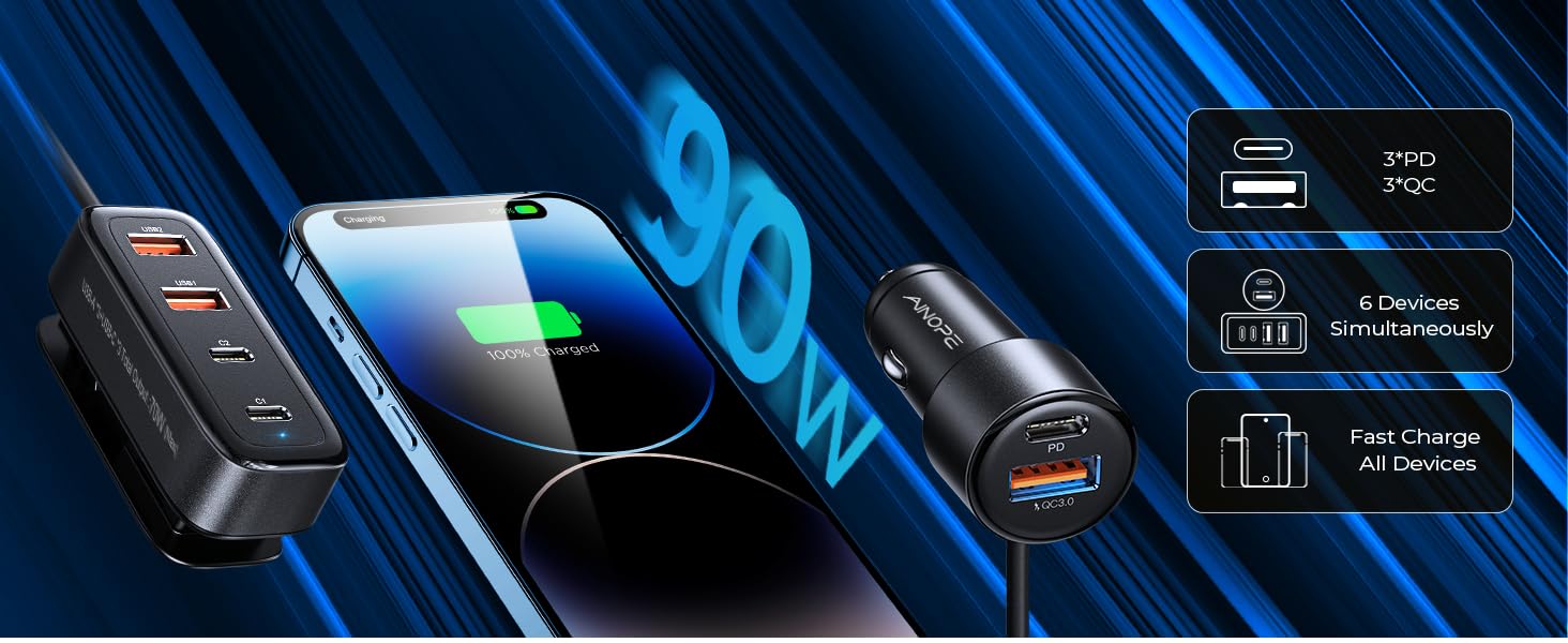 car charger fast charging car phone charger USB C Car Charger Cable USB Charger