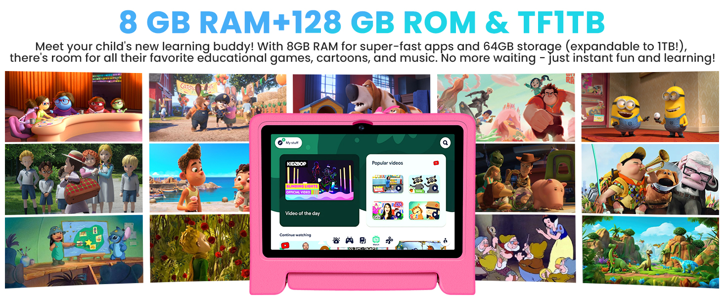 Kids Tablet 10.1 inch Android 14 Octa-Core 64GB 6000mAh Kids Space Parental Control Dual Camera