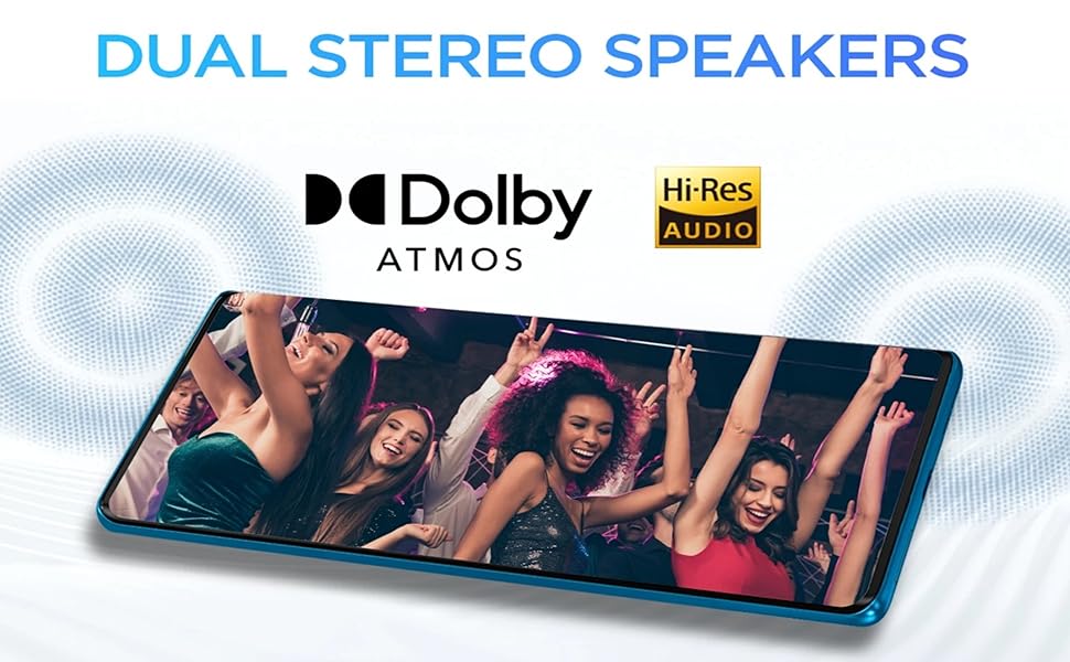 Motorola smartphone with dual stereo speakers, Dolby Atmos, and Hi-Res audio quality