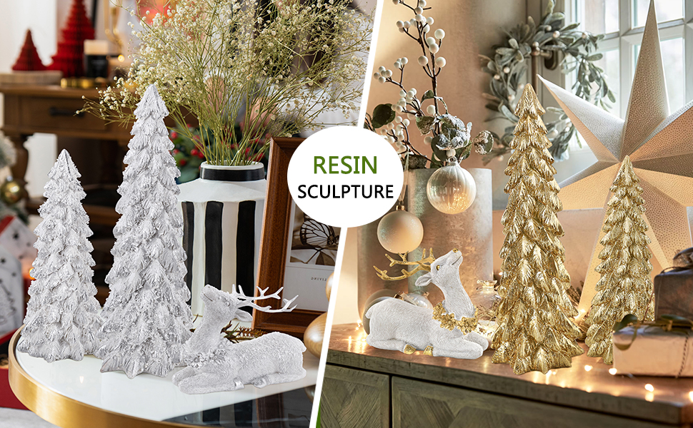 Paquete de 3 figuras de árboles de Navidad y renos, 2