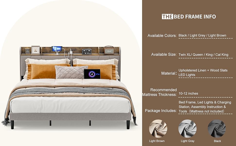 IKIFLY California King Bed Frames with Charging Station