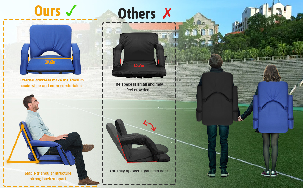 Stadium Seats for Bleachers with Upgraded Armrests and
