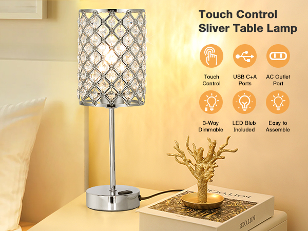 Hong-in Crystal Table Lamp, Crystal Lamp Touch Control with