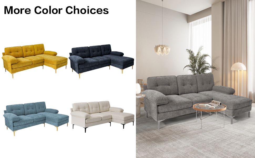 TEKAMON 82.7" L Shaped Convertible Sectional Sofa, Chenille