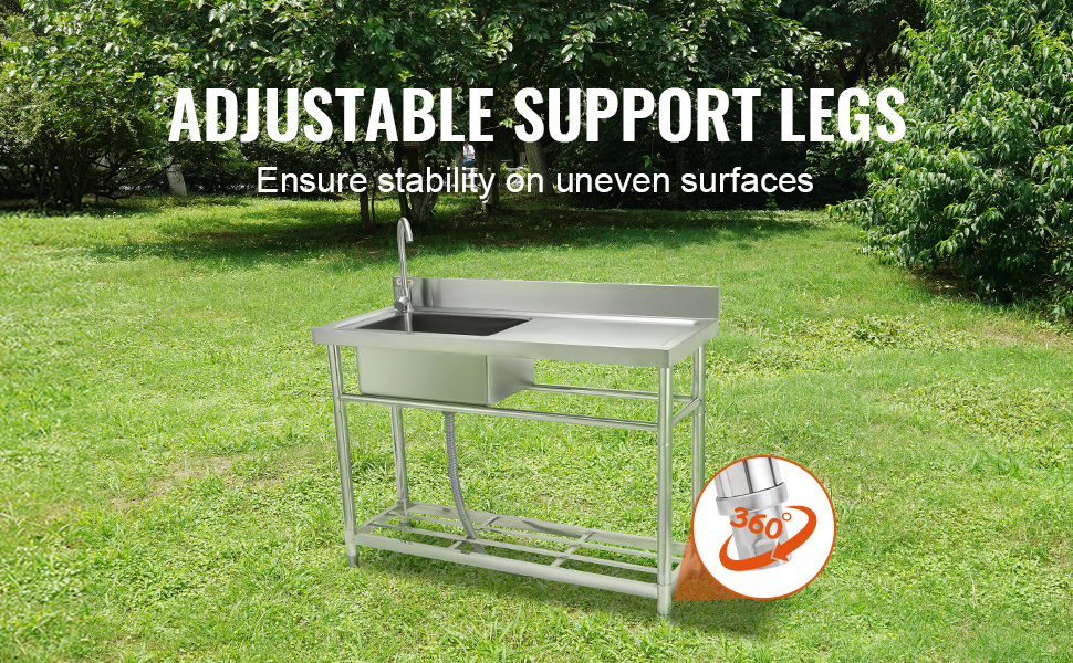 VEVOR Stainless Steel Utility Sink, Free Standing Single Bowl