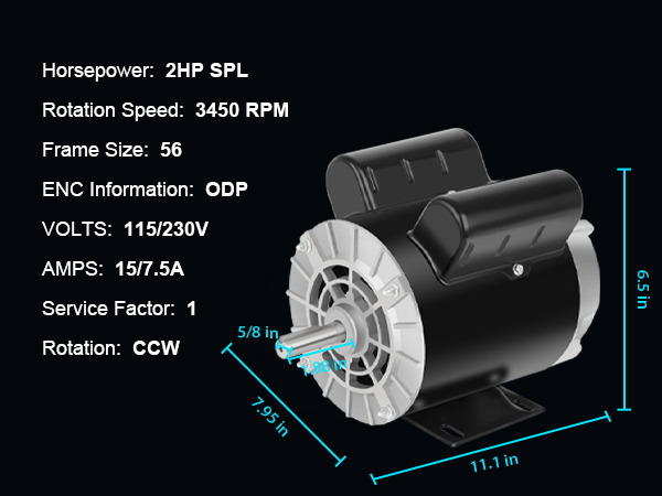 Amazon.com: 2 HP SPL Air Compressor Motor, 3450 RPM Electric