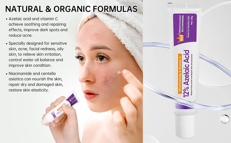 FUNI Azelaic Acid Serum, Booster 12% Azelaic Acid Cream, Hyaluronic Acid Serum & Niacinamide for Face, Facial Cream, Balance Excess Sebum,Smoothing Skin and Blemish,Pore Cleansing 1pcs 19 For Redness, Dark Spots, Rosacea, And Pore Cleansing