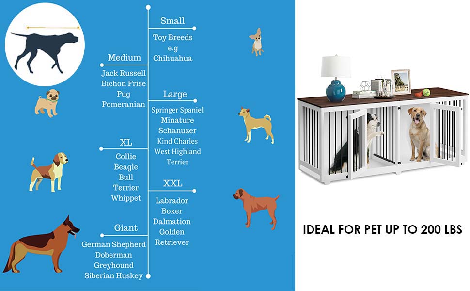 Lovinouse Furniture Style Dog Crate with Double Rooms, 63" Wooden Dog Kennel with