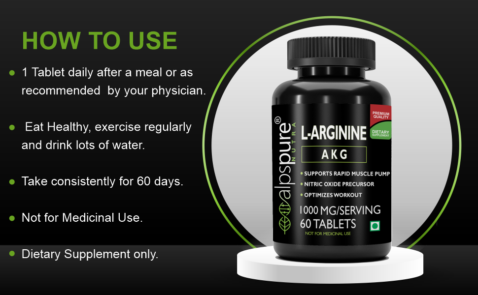 Alpspure Nutra LArginine AKG 1000 mg (Pack of 260 Veg Tablets